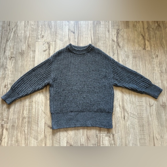Wool blend Zara chunky knit Cozy Gray Sweater oversized long neutral winter - Picture 8 of 8